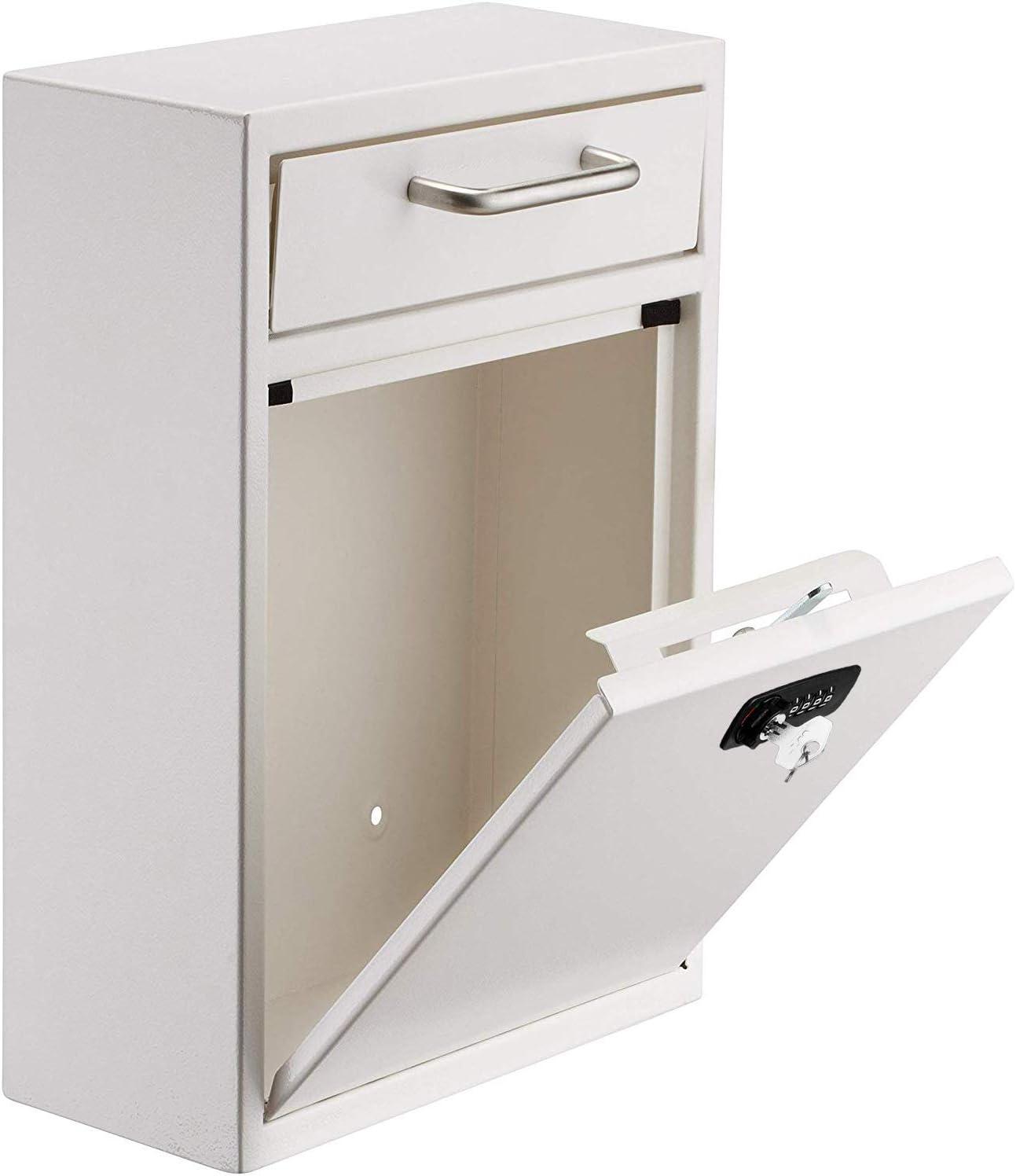 Large Mail Wall-Mount Secure Drop Box with Key and Combination Locking System