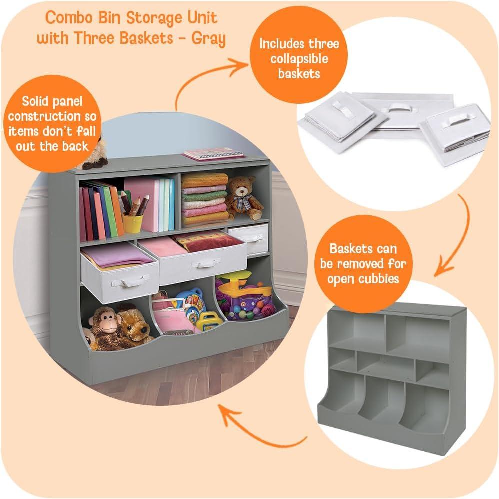 Badger Basket Combo Bin Storage Unit with Three Baskets - Gray