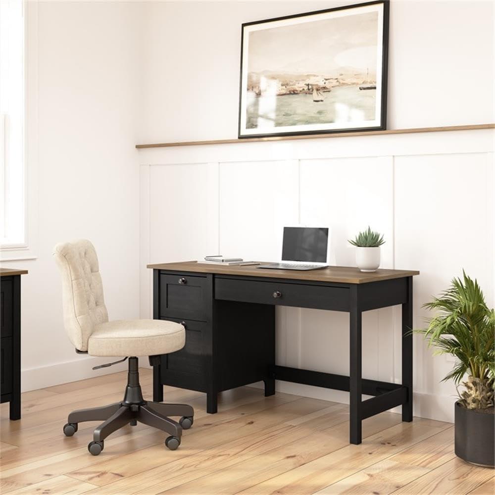 Mayfield 54W Computer Desk with Drawers in Vintage Black and Reclaimed Pine