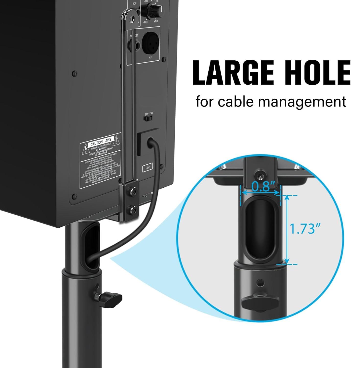 Adjustable Black Cast Iron Speaker Stands with Wire Management