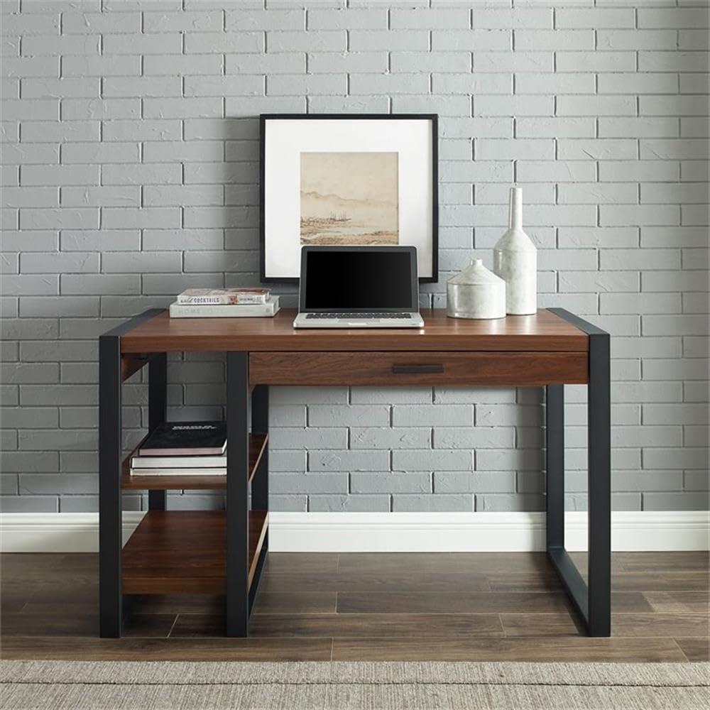 48" Wood Computer Desk with USB Port and AC Plug-in Unit in Dark Walnut