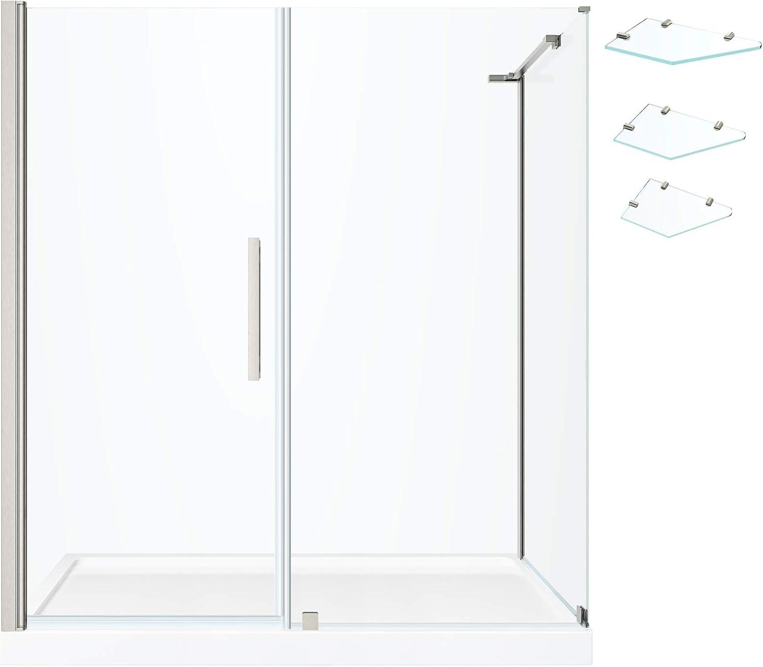 Pasadena Satin Nickel Frameless Corner Shower Kit with Shelves