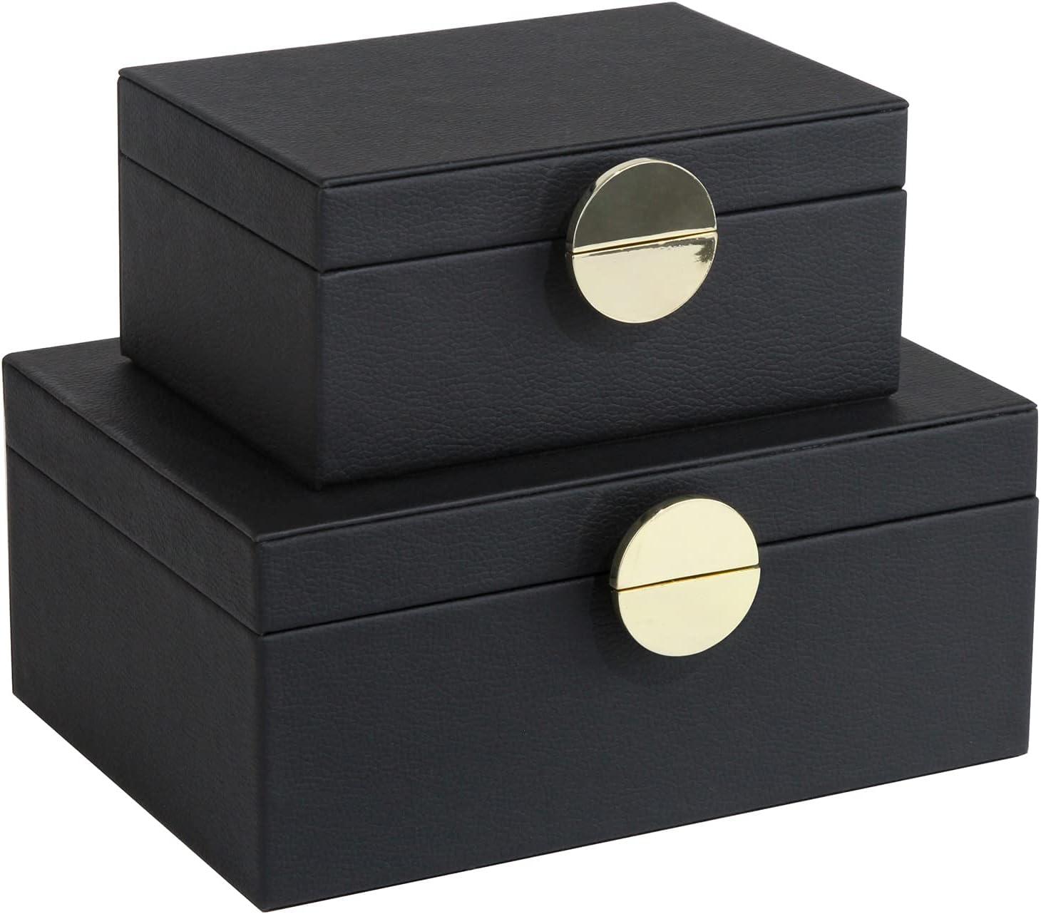 Black Faux Leather Rectangular Jewelry Storage Box Set