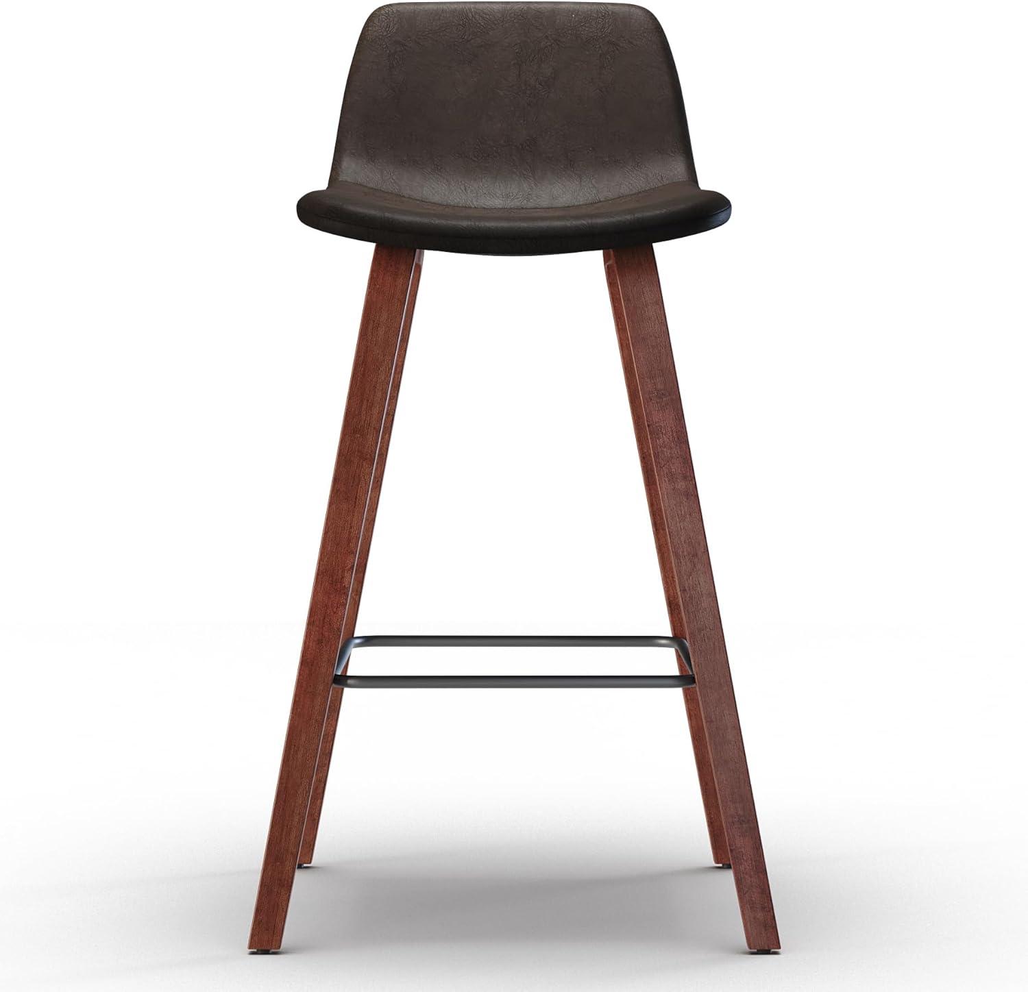 Addy Mid-Century Modern 26" Counter Stool (2pc) in Distressed Brown Faux Leather