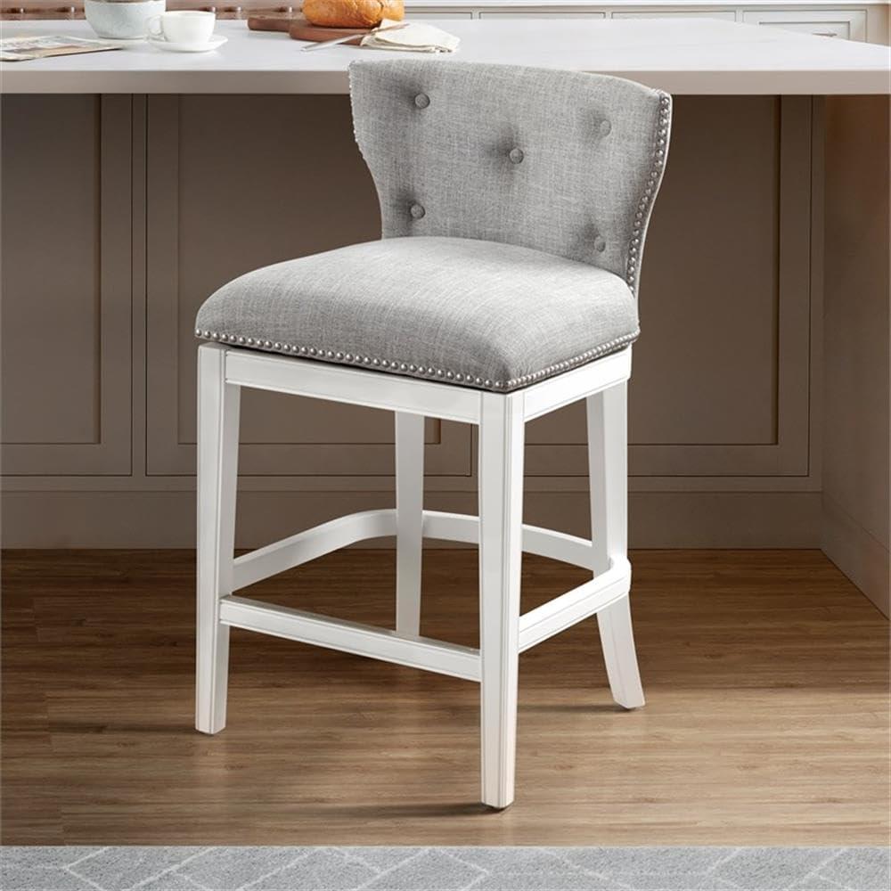 Miranda Swivel Counter Height Barstool White - Alaterre Furniture: 36in, Upholstered, Rubberwood Frame