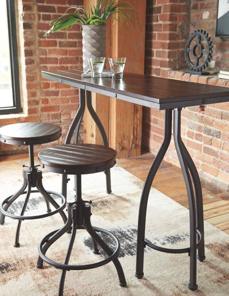 Industrial Black and Brown Metal Dining Set with Adjustable Stools