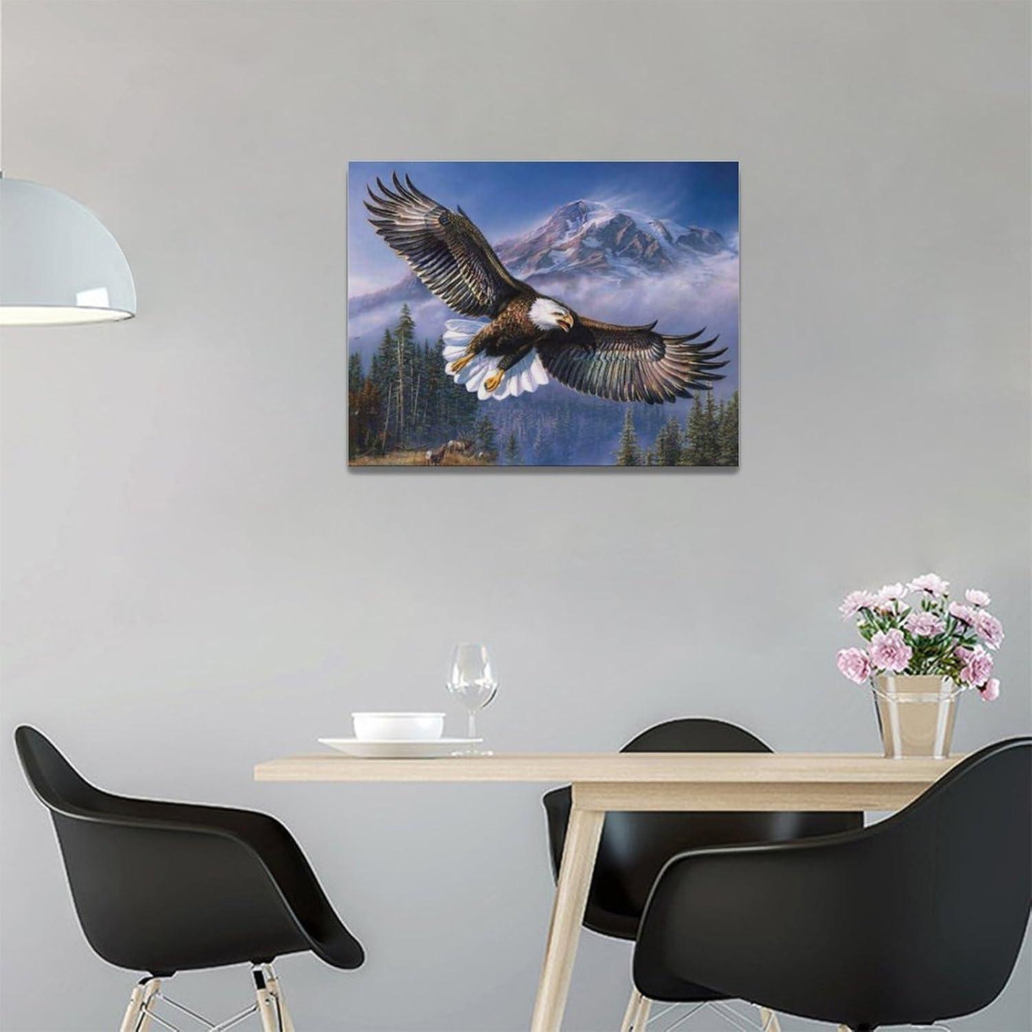 American Bald Eagle Wall Art Flying Eagle Canvas Prints Patriotic Concept Picture Inspiring Motivational Posters Modern Home Artwork Decor For Office Living Room Bedroom Framed Ready To Hang12x16 Inch