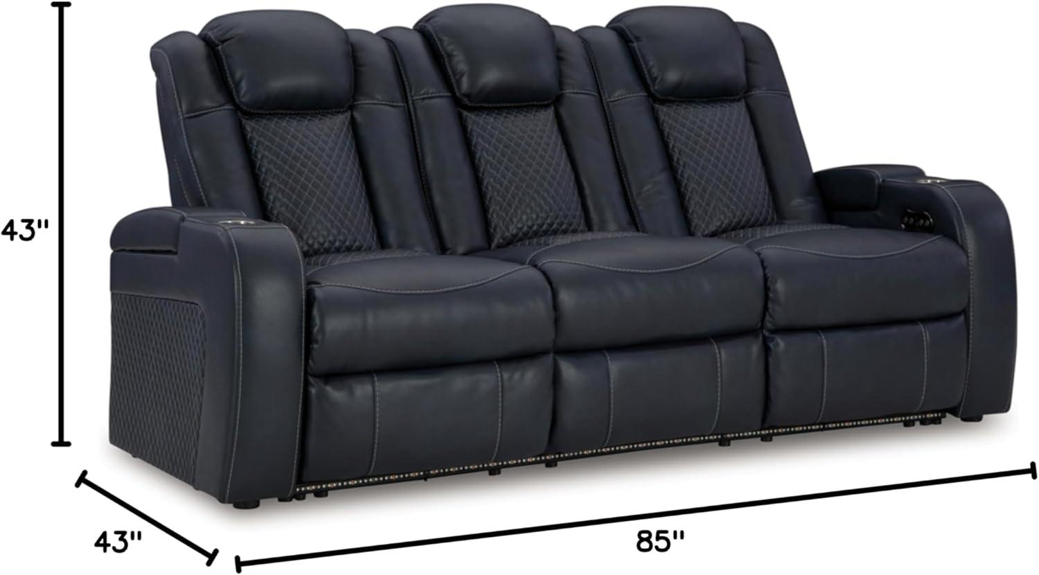 Black Faux Leather Power Reclining Sofa with Cup Holders