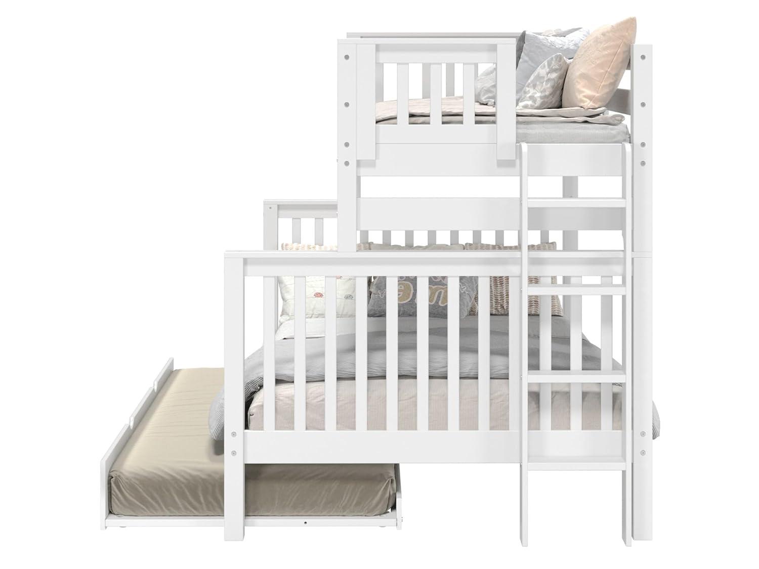 Bedz King Bunk Beds Twin over Full Mission Style with End Ladder and a Twin Trundle, White