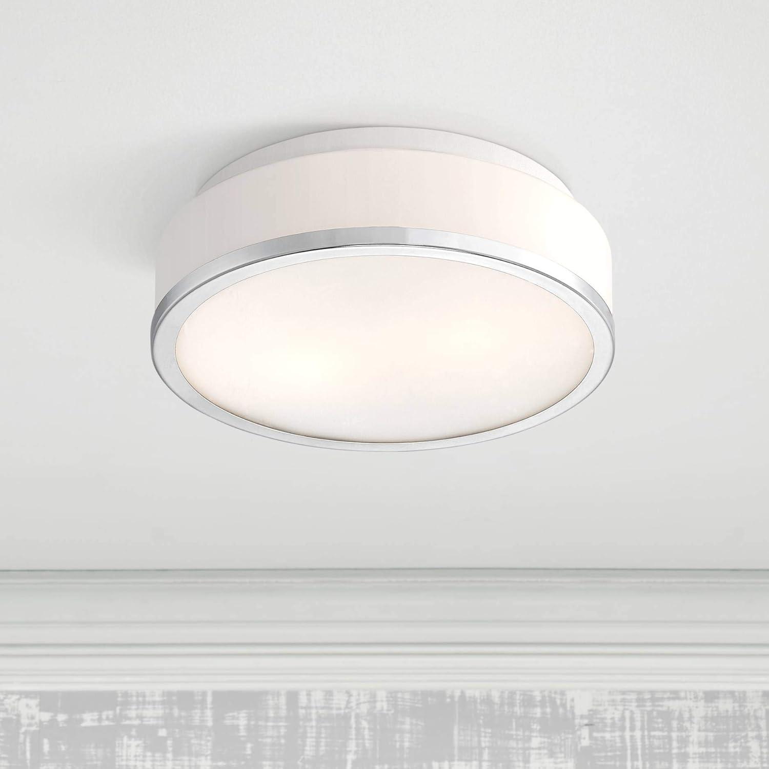 Possini Euro Design Mavis Modern Ceiling Light Flush Mount Fixture 10 1/4" Wide Chrome 2-Light White Opal Glass Shade for Bedroom Kitchen Living Room