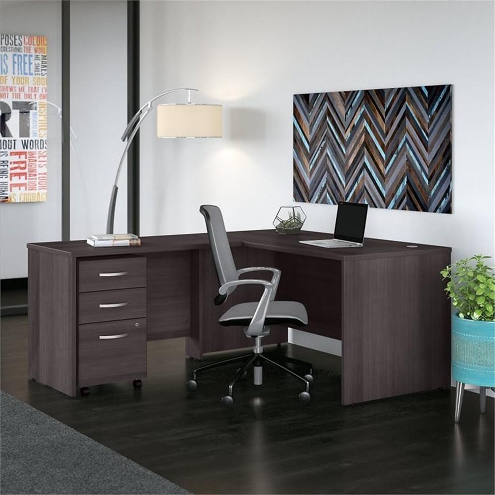 Bush Business Furniture Studio C 60W x 30D L Shaped Desk with Mobile File Cabinet and 42W Return, Storm Gray