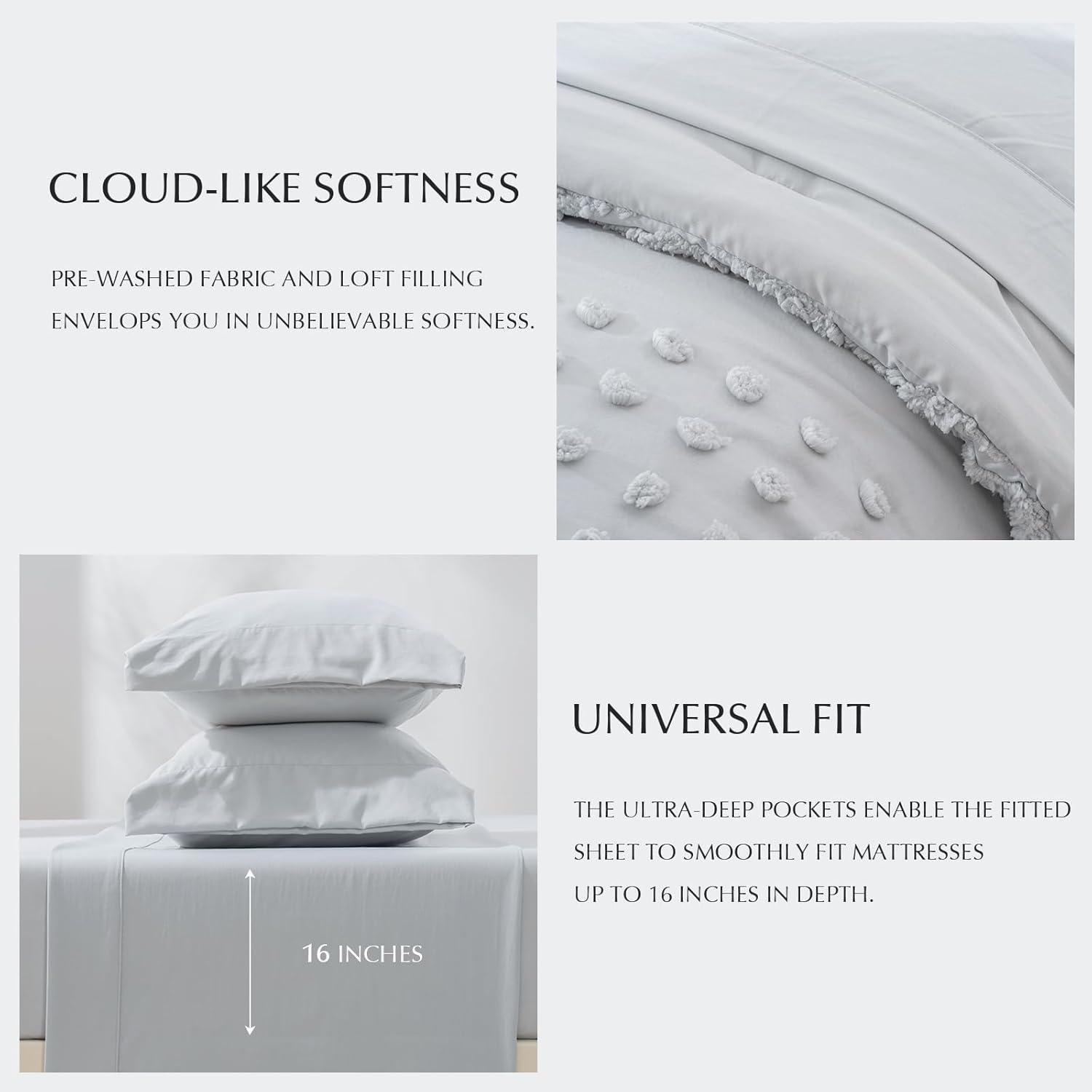 Andency Emerald Dark Green Comforter Set Full, Bed in a Bag 7 Pieces Boho Tufted Bedding Set, All Season Bed Sets with 1 Comforter, 2 Pillow Shams, 2 Pillowcases, 1 Flat Sheet, 1 Fitted Sheet