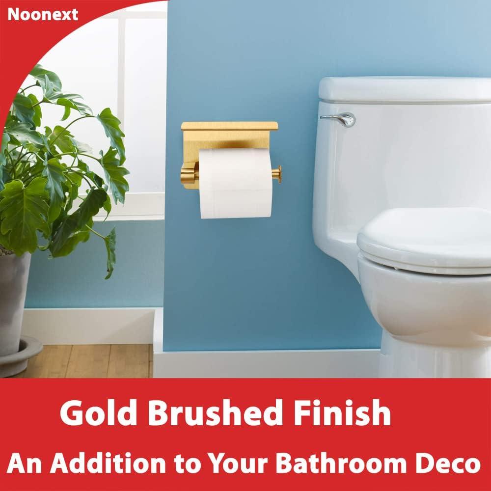 Gold Stainless Steel Toilet Paper Holder with Phone Shelf