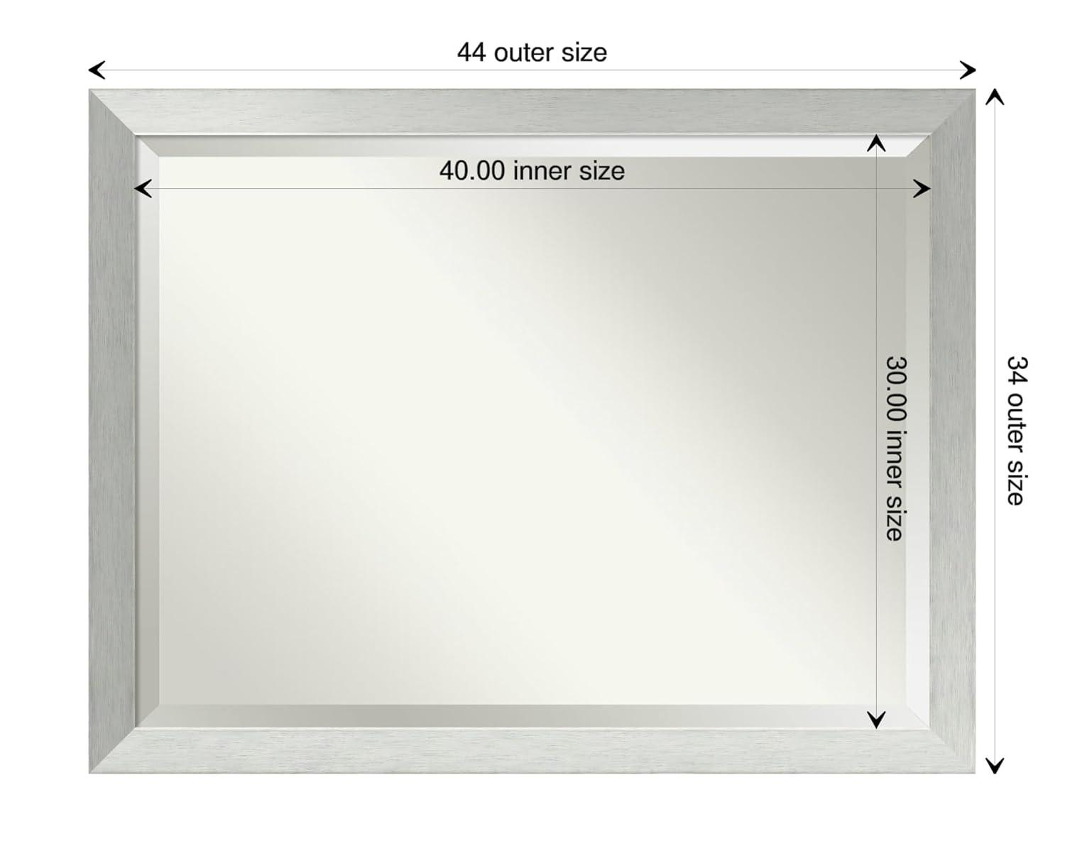 Brushed Sterling Silver Beveled Wood Bathroom Wall Mirror