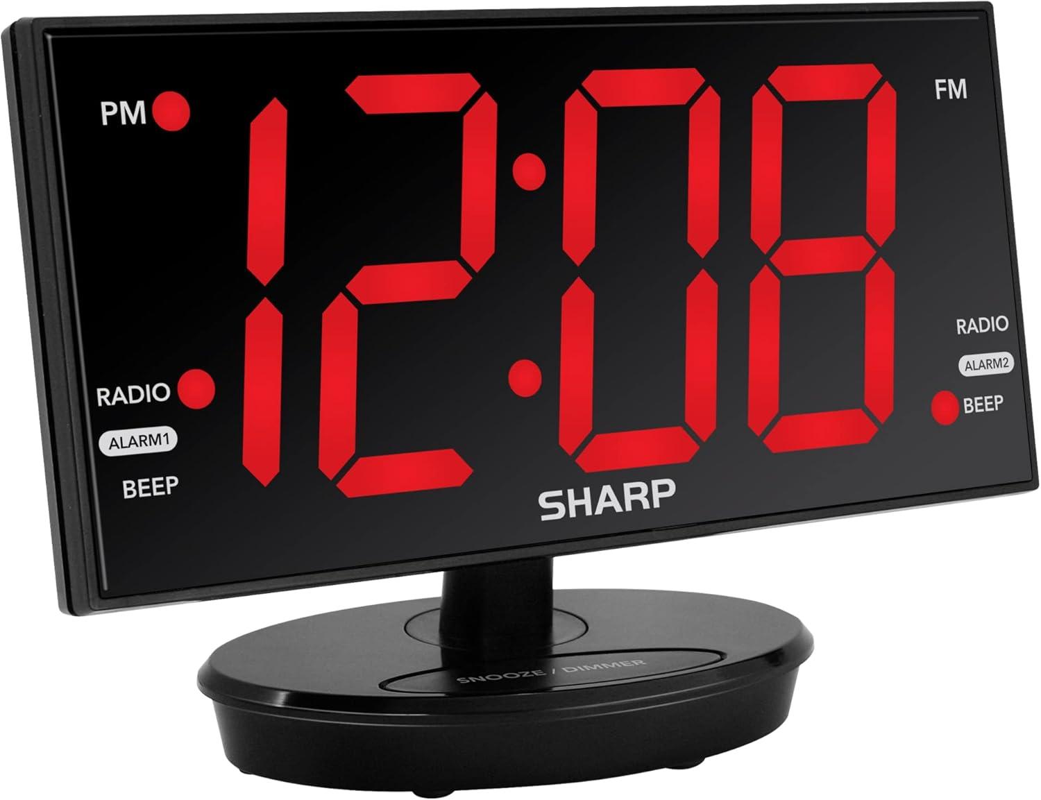 Sharp 8.9" Black Digital Alarm Clock with LED Display and FM Radio