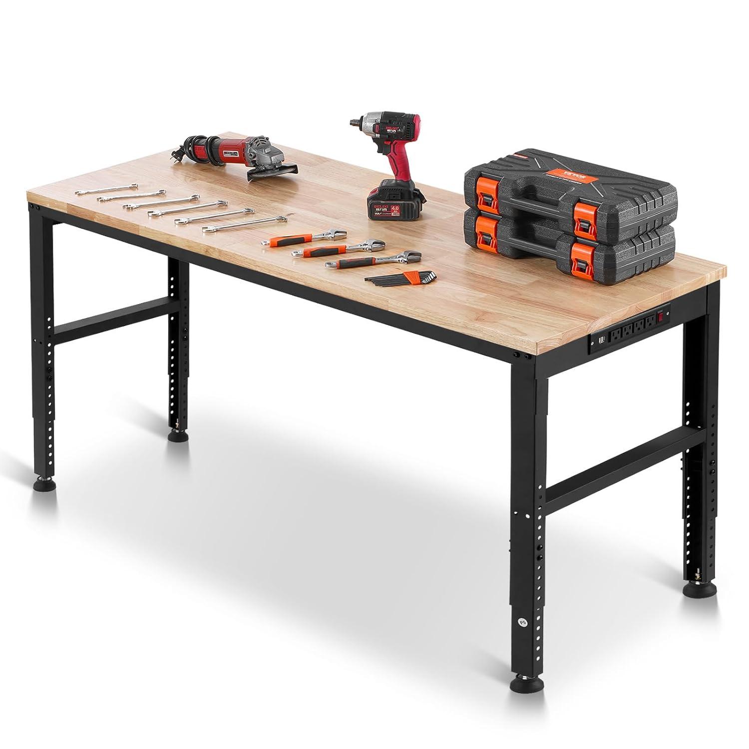 VEVOR 61'' W Wood Top Height-Adjustable Workbench