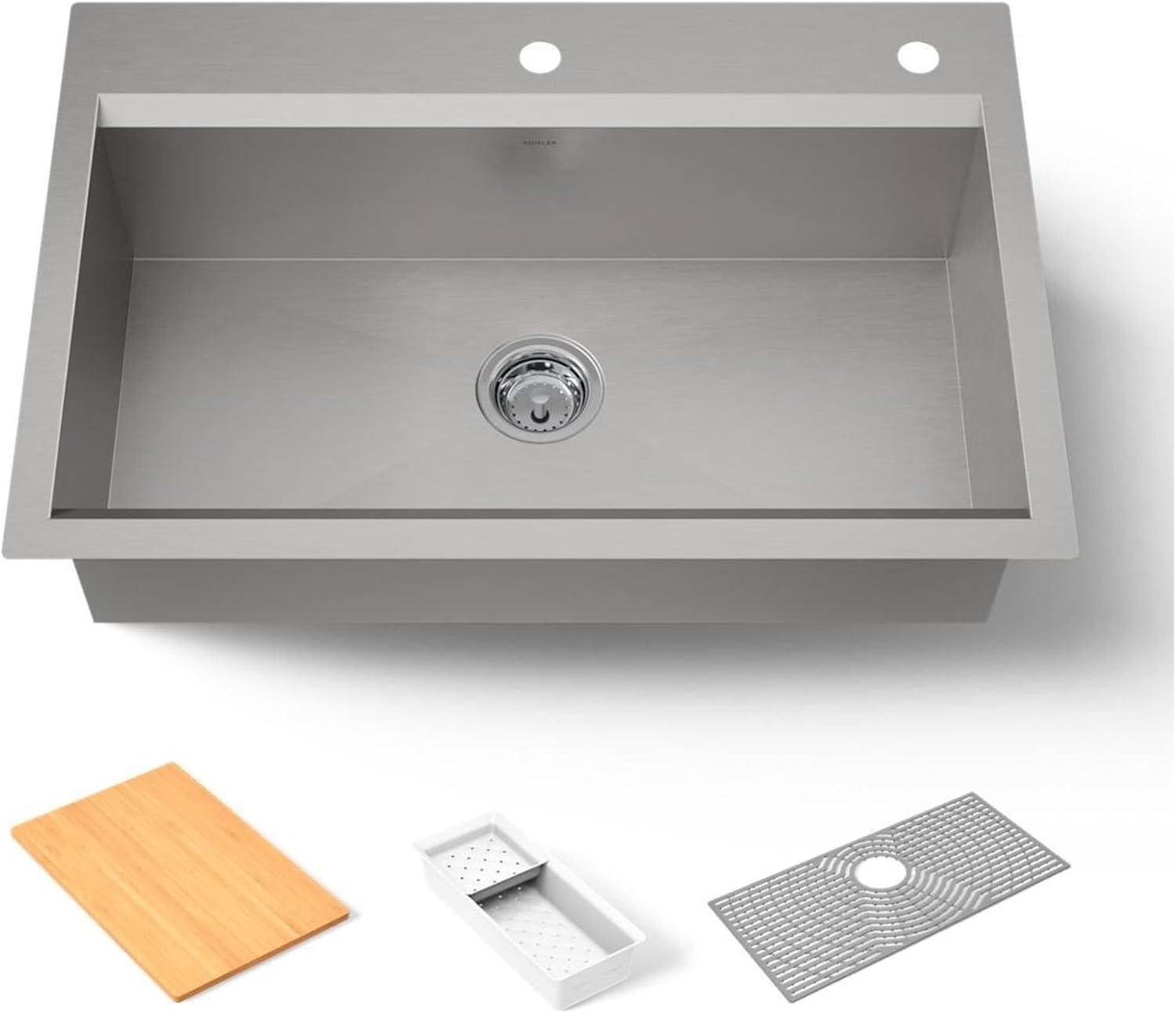 Task 33" x 22" Top-Mount/Undermount Single-Bowl Workstation Kitchen Sink With Accessories