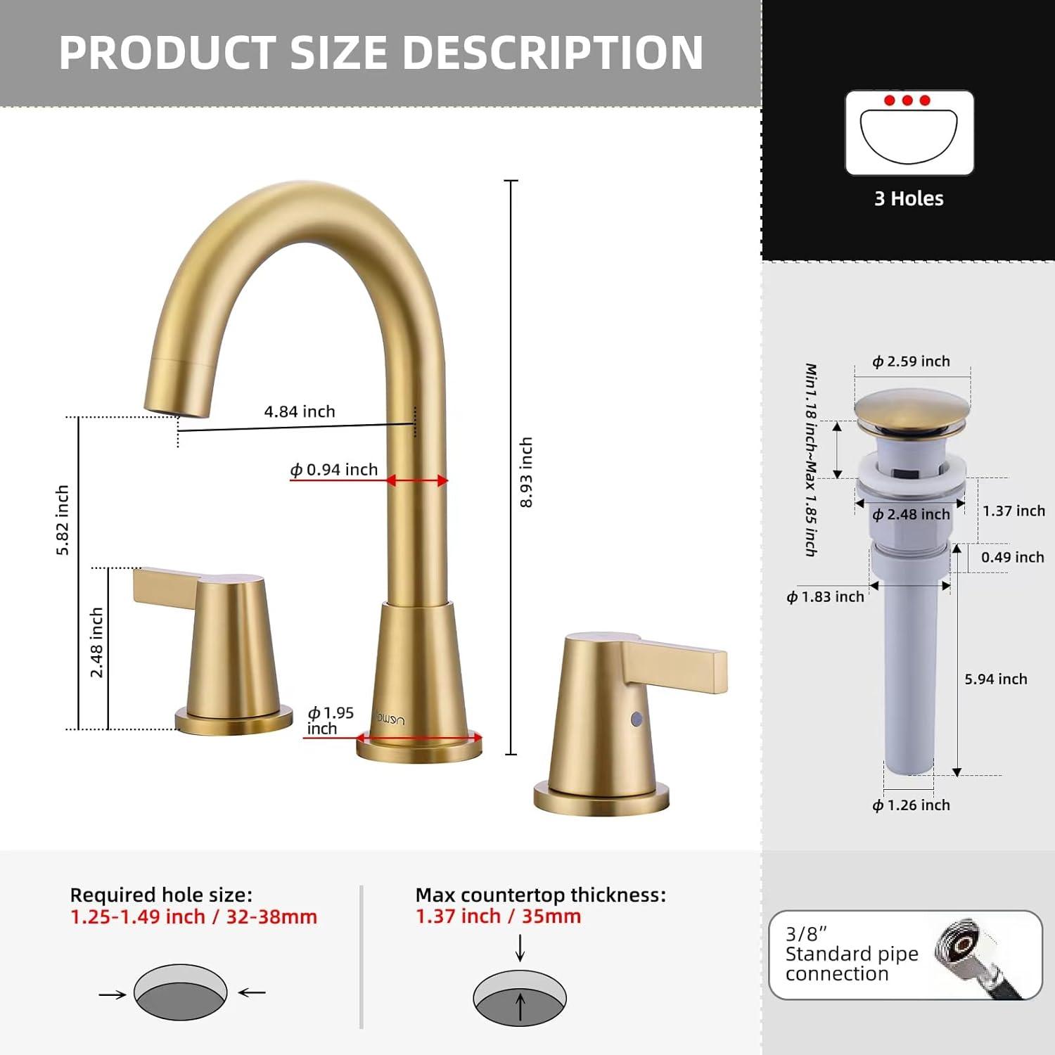 Brushed Gold Double Handle High Arc Widespread Bathroom Faucet