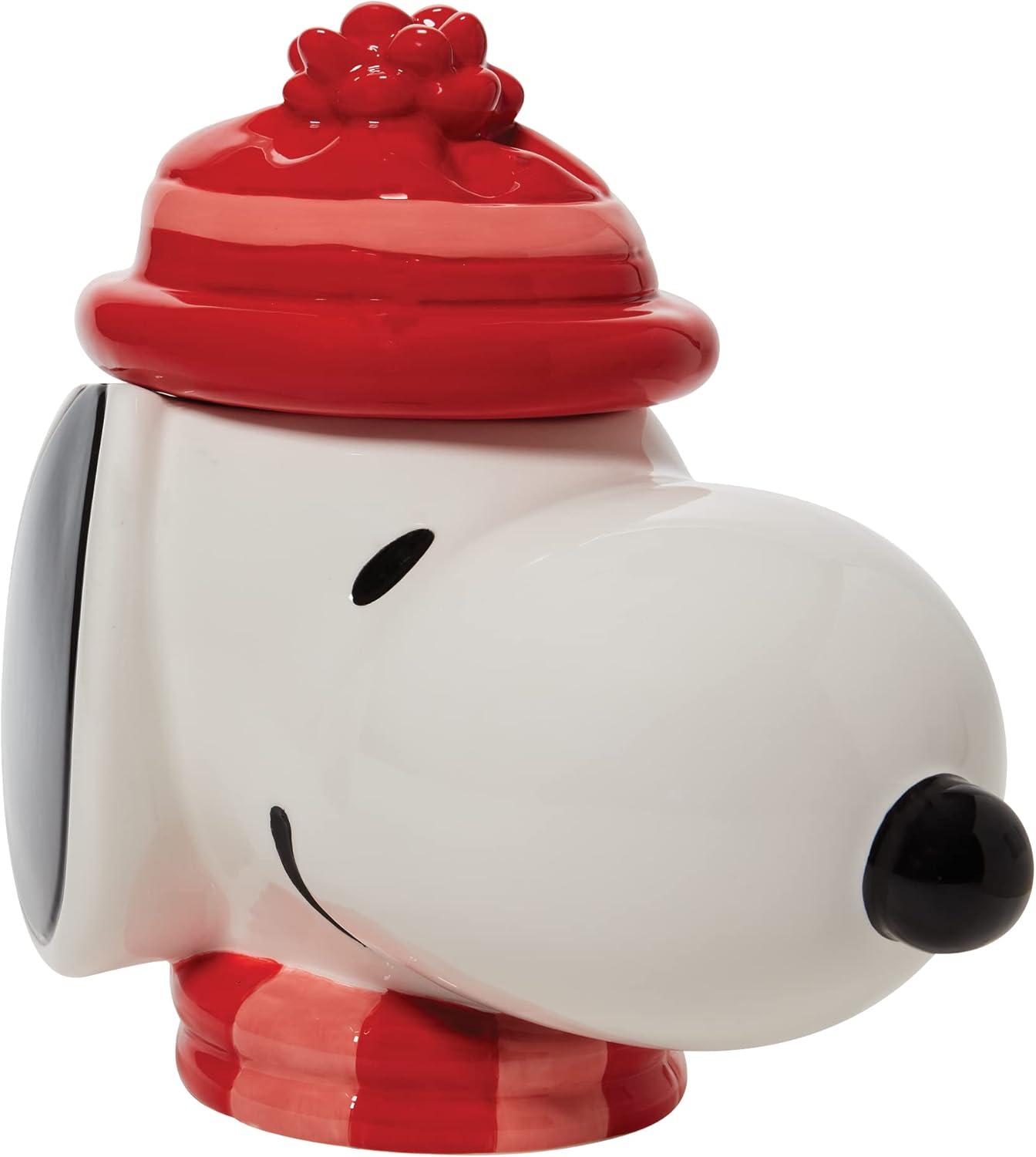 Snoopy Ceramic White and Red Holiday Cookie Jar