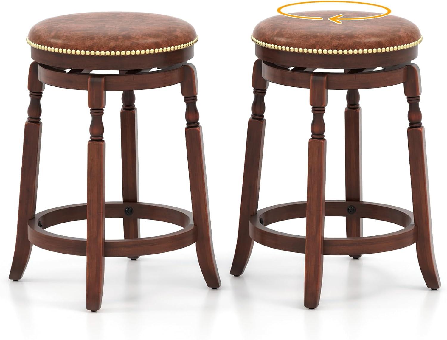 Kadyn Bar Stools, Barstools, Counter Stools, Island Stools, Bar Chairs,24 Inch Swivel Bar Stool Set of 2 with Upholstered Seat and Rubber Wood Frame-24 inches