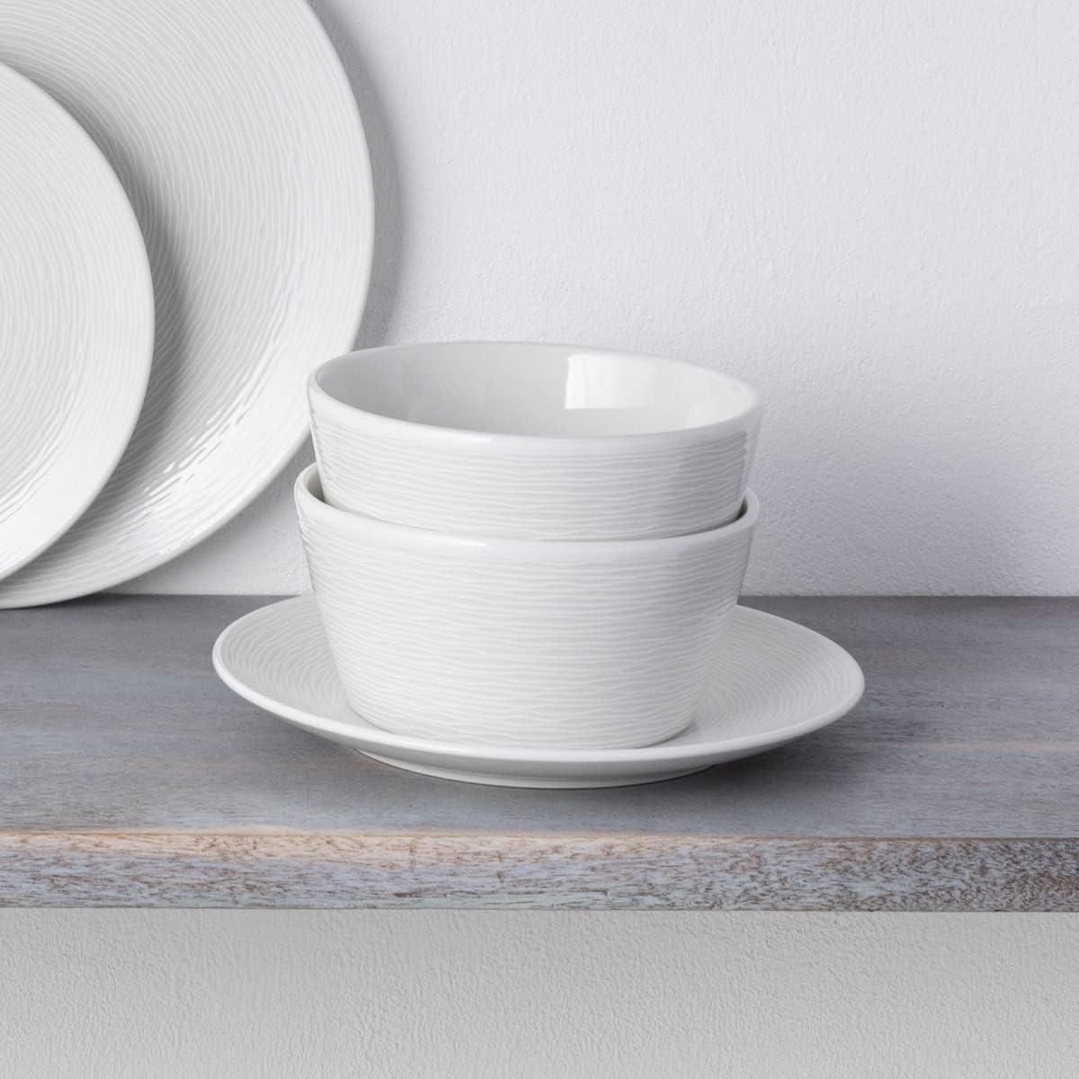 White Textured Ceramic Soup and Cereal Bowls, Set of 4