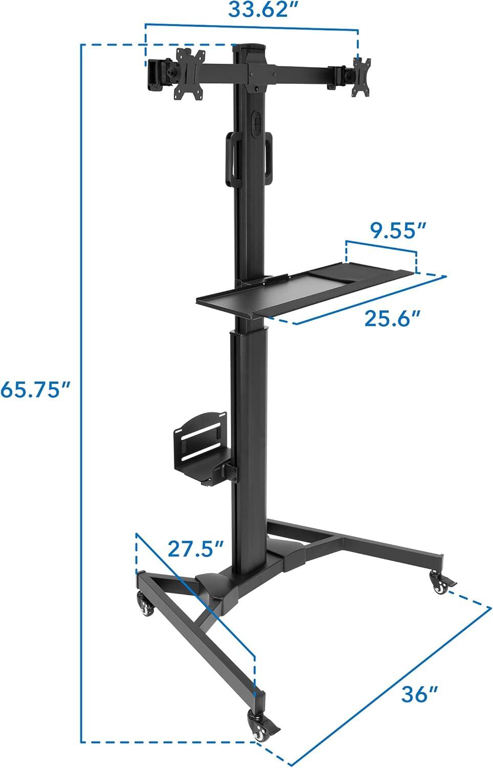 Mount-It! Adjustable Mobile Standing PC Workstation & Computer Cart with Adjustable Keyboard Tray and CPU Holder | Fits Monitors 13 to 32 in.