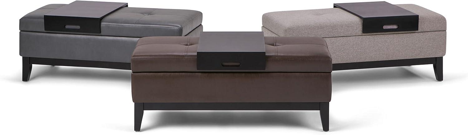 Jackson 42" Stone Grey Faux Leather Tufted Storage Ottoman with Tray