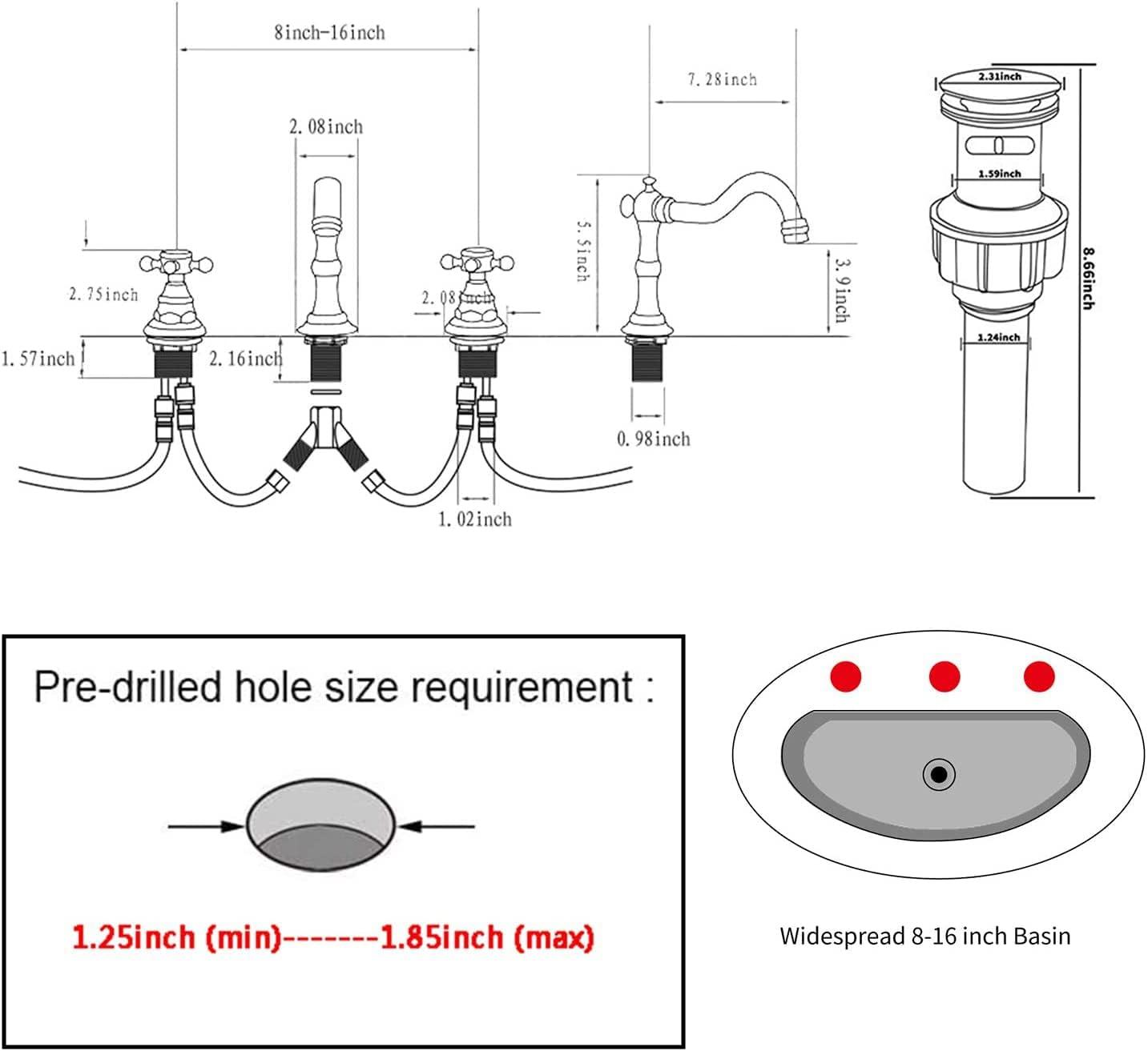 Widespread 2-handle Bathroom Faucet with Drain Assembly