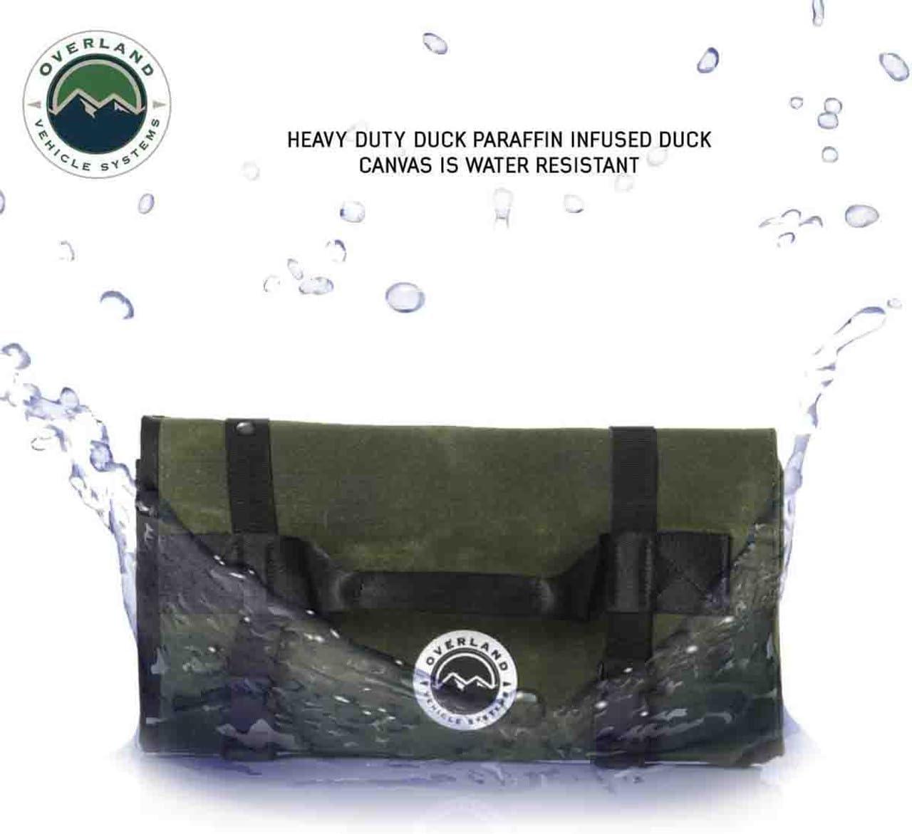 Overland Vehicle Systems Rolled General Tool Storage Bag - #16 Military Style Waxed Canvas - 19 Storage Pockets - Infused with Paraffin Wax Waterproofing