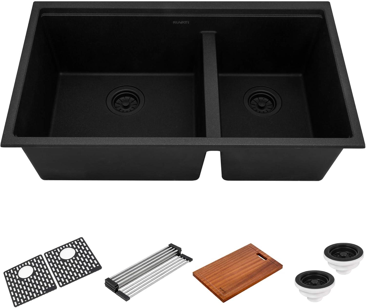Ruvati 33-inch epiRock Workstation Double Bowl Undermount Kitchen Sink