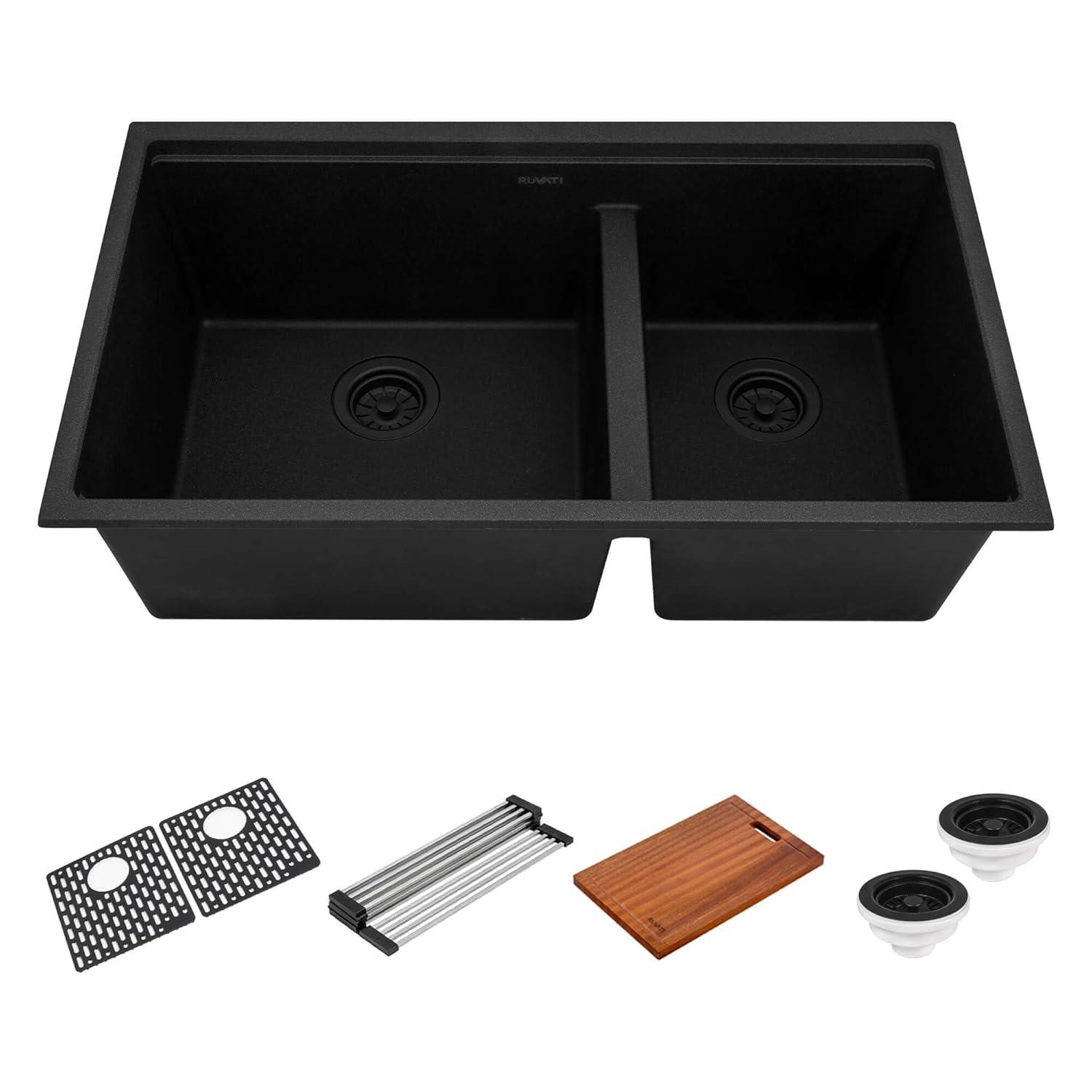 Ruvati 33-inch epiRock Workstation Double Bowl Undermount Kitchen Sink