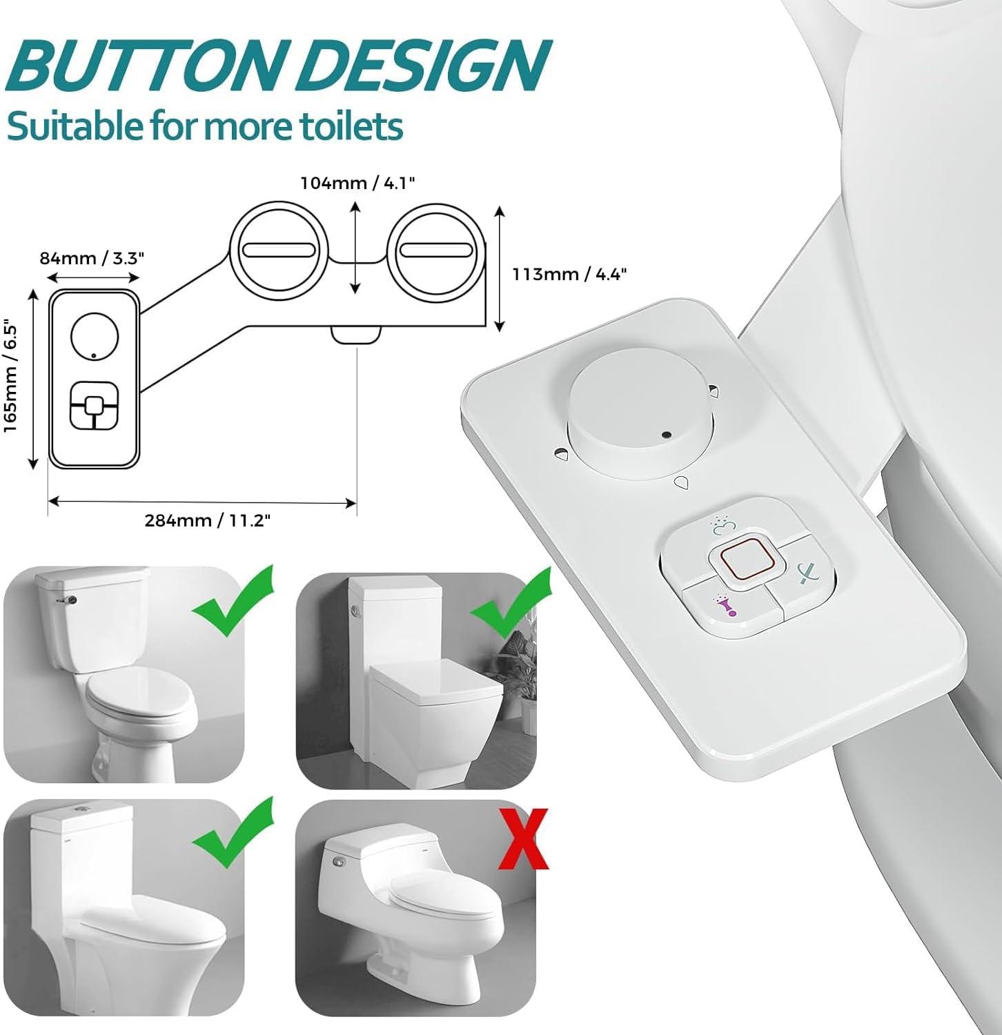 Samodra Non-Electric Cold Water Bidet Toilet Seat Attachment with Pressure Controls, Retractable Self-cleaning Dual Nozzles for Frontal & Rear Wash - White