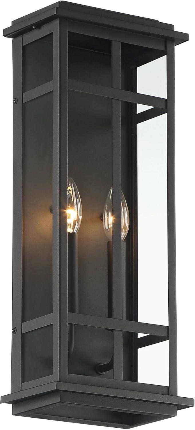 Possini Euro Design Metrix 20" High Farmhouse Rustic Rectangular Outdoor Wall Light Fixture Mount Porch House Exterior 2-Light Black Clear Glass Shade