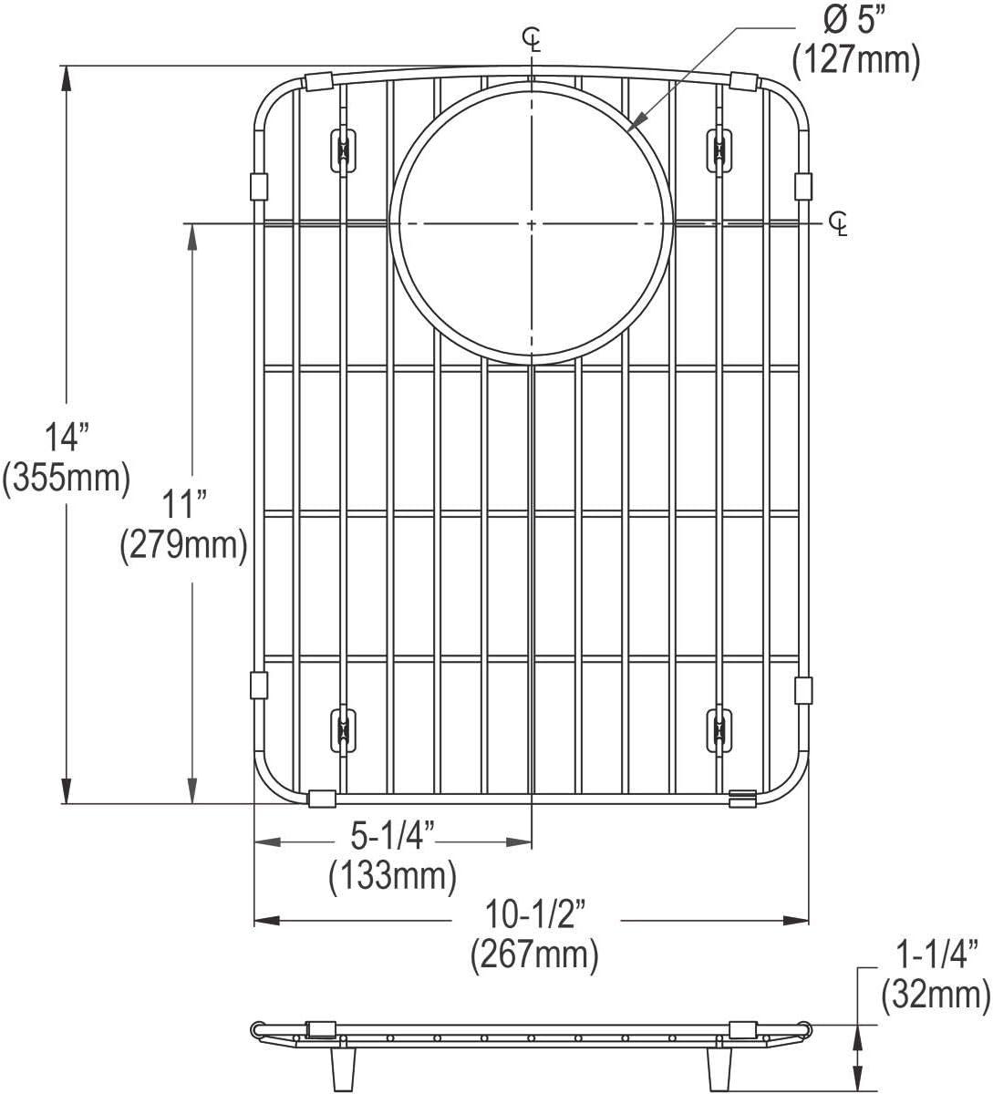 Polished Stainless Steel Rectangular Sink Grid with Drain Hole