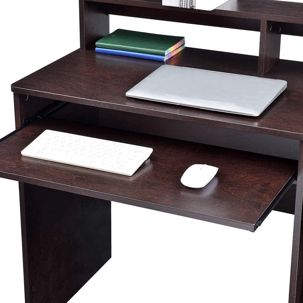 Axess Computer Desk with Keyboard Tray, Cherry brown