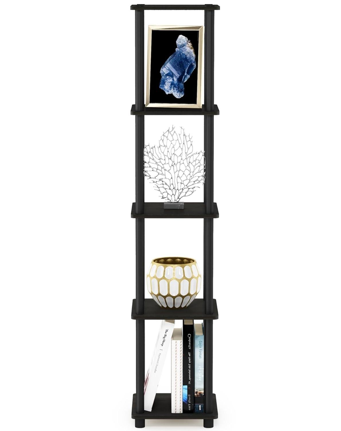 Furinno 5-Tier Corner Square Bookshelf Anti-Tipping Display Rack Shelf for Bathroom&Closet&Home Office&Living Room&Kitchen,Espresso/Black