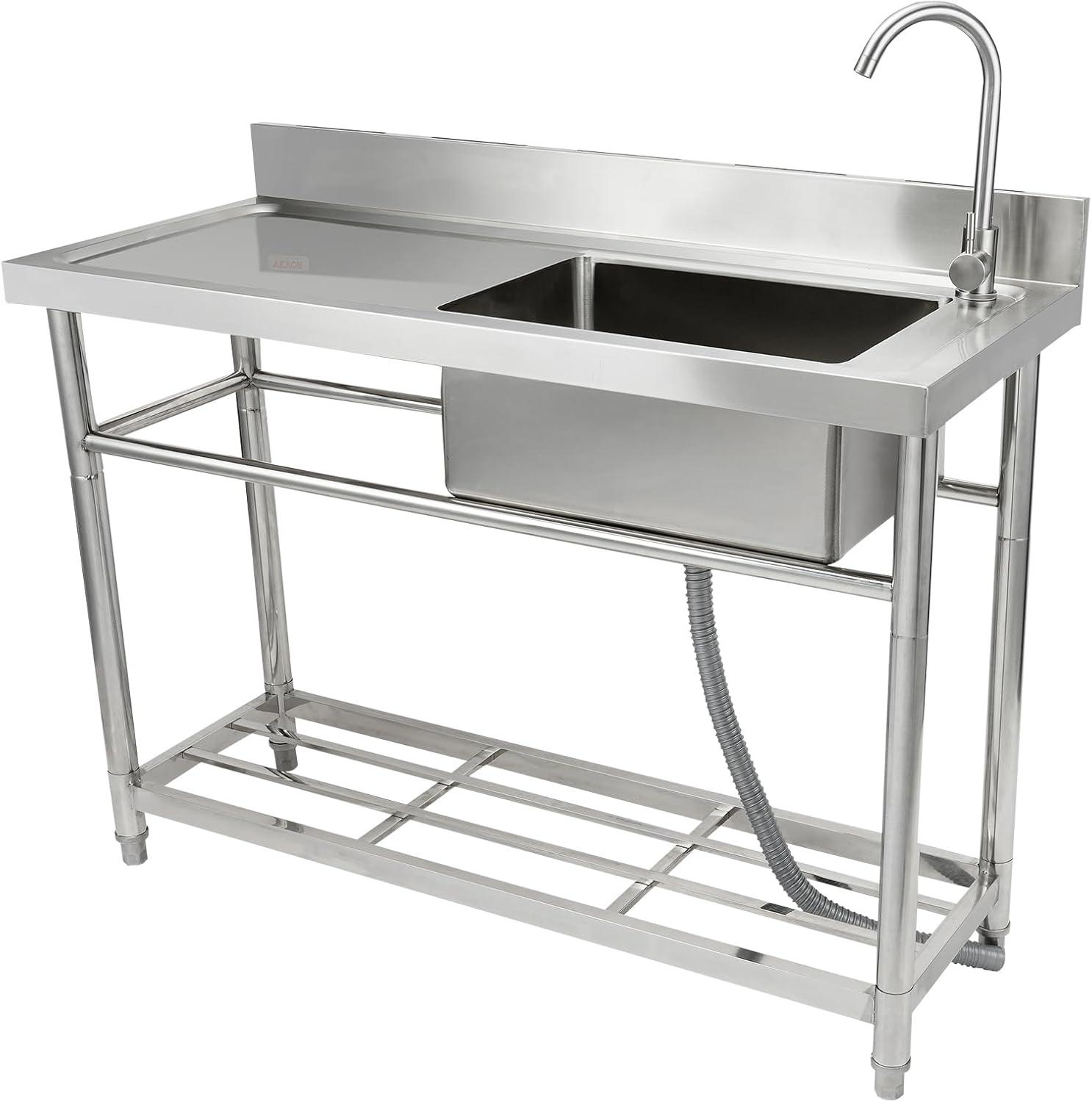 39.4'' L x 19.6'' W Silver Free Standing Laundry Sink with Faucet