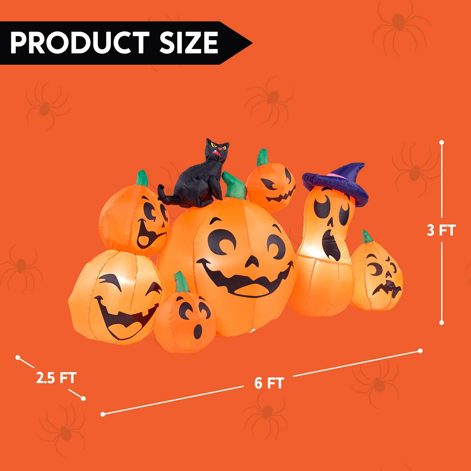 Joyfy 6 FT Halloween Inflatable Long Pumpkin with Witch's Cat Decorations Inflatables with Build-in LEDs,Halloween Decor Outdoor Blow Up Yard Decorations