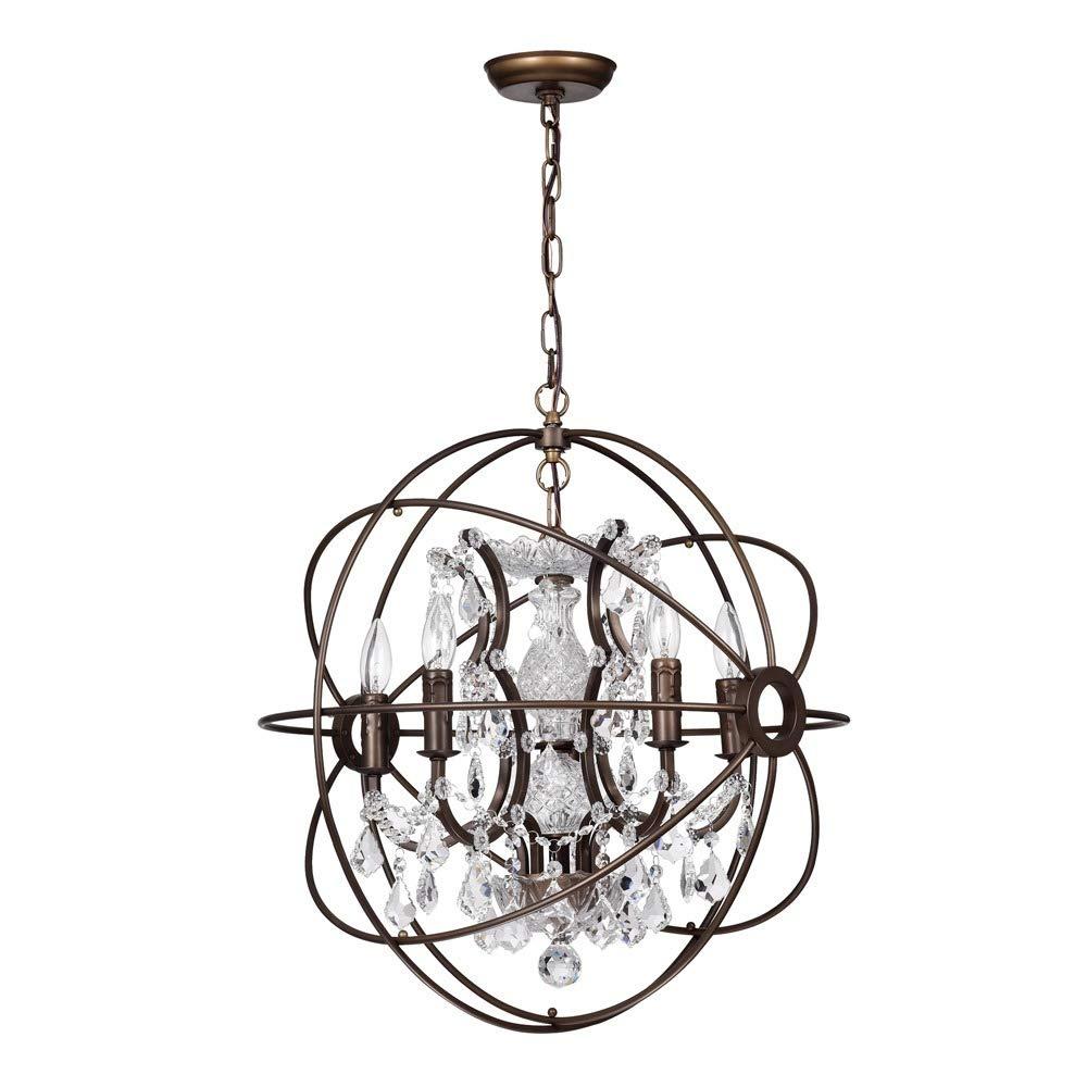 Warehouse of Tiffany Planetshaker II Antique Bronze and Crystal 6-light Chandelier