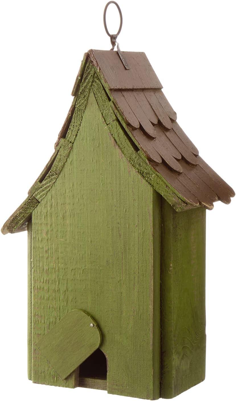 Green Hand Painted Wood Birdhouse with Distressed Details