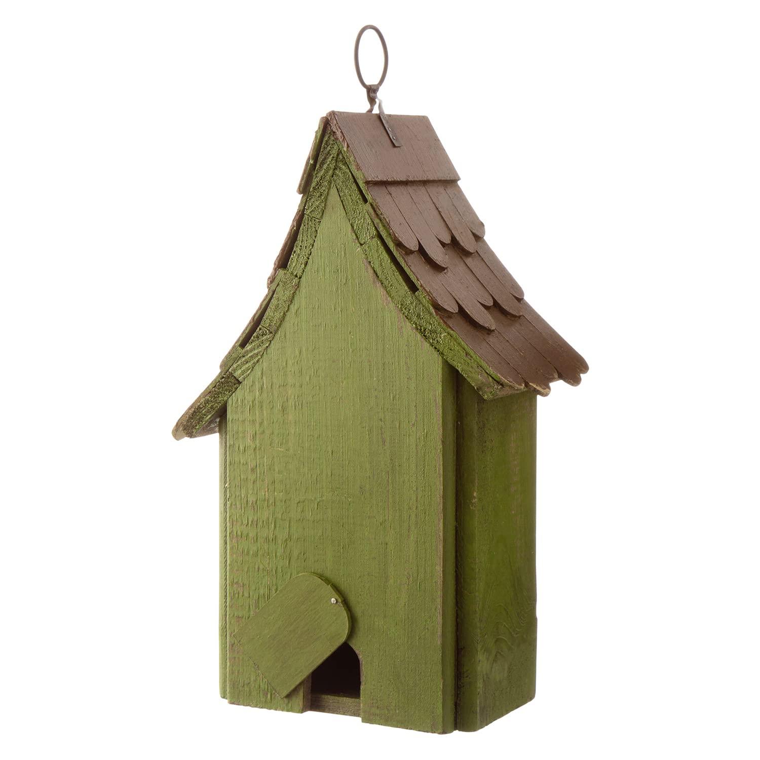 Green Hand Painted Wood Birdhouse with Distressed Details