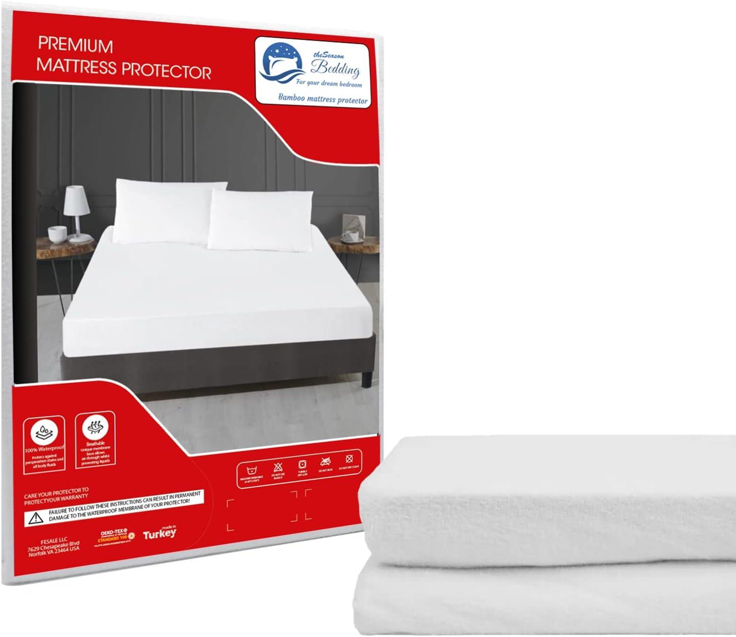 The Season The Season Essentials Turkish Cotton, Fitted Mattress Protector, Waterproof Overlay, White-Twin XL
