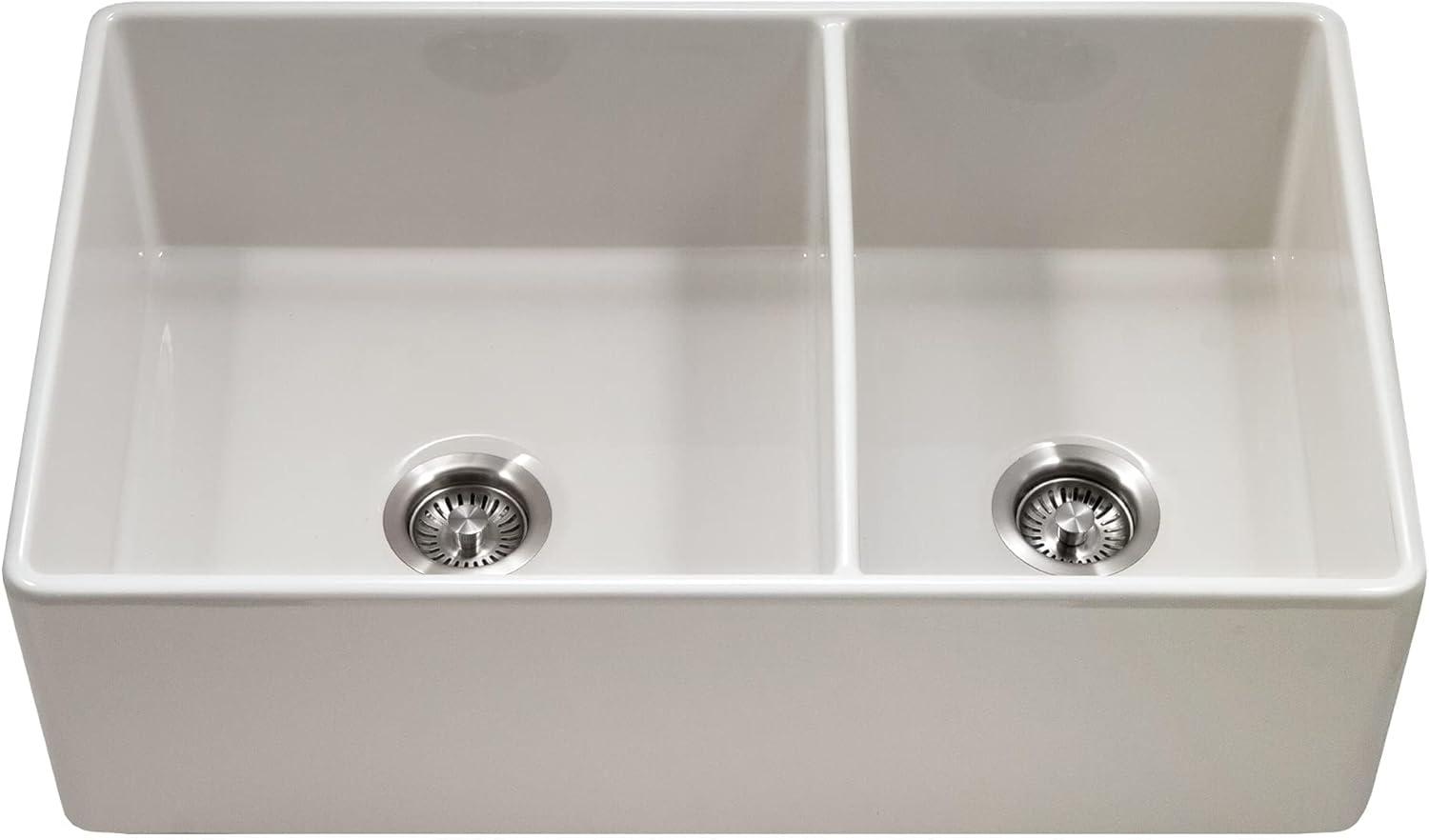 Biscuit Fireclay Double Bowl Farmhouse Kitchen Sink