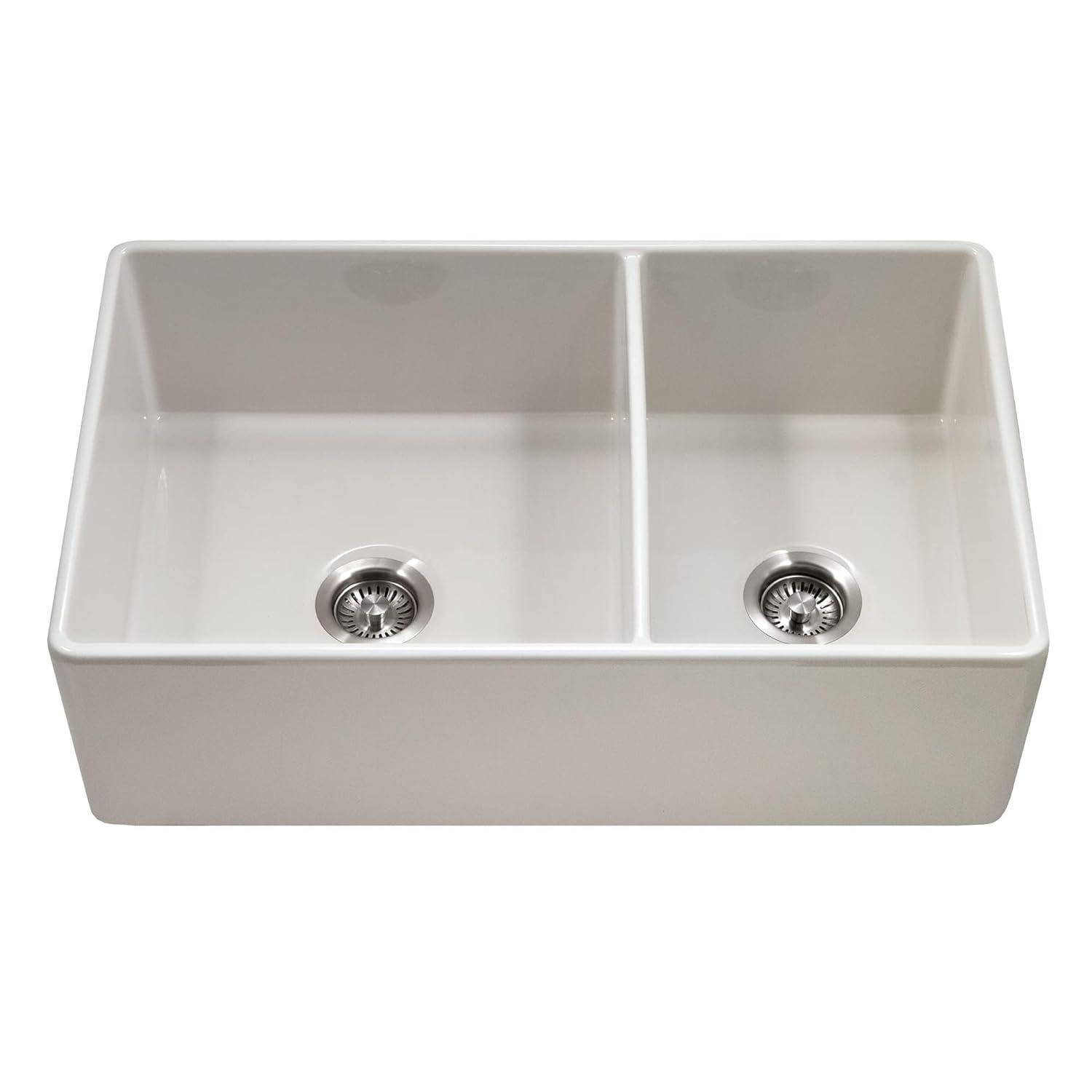 Biscuit Fireclay Double Bowl Farmhouse Kitchen Sink