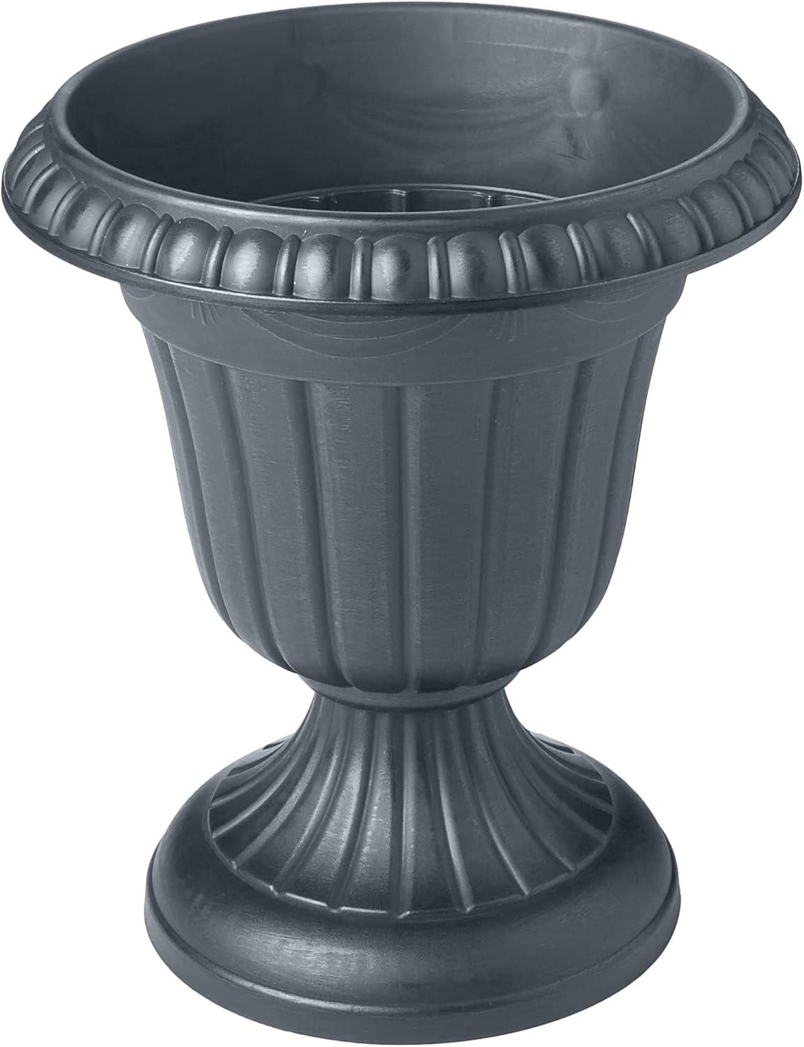 Arcadia Garden Products 10x12" Traditional Plastic Urn Planter, Gray