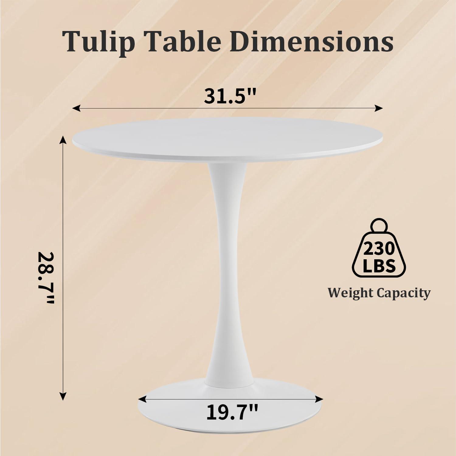 Round Dining Table,31.5”Kitchen Table for 2-4 People,MDF Table Top with Metal Pedestal Base,Tulip Design for Kitchen,Dining Room,Living Room,Leisure,White