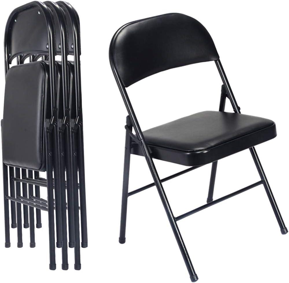 WhizMax 4 Pack Black Folding Chairs with Padded Seats for Outdoor & Indoor, Black