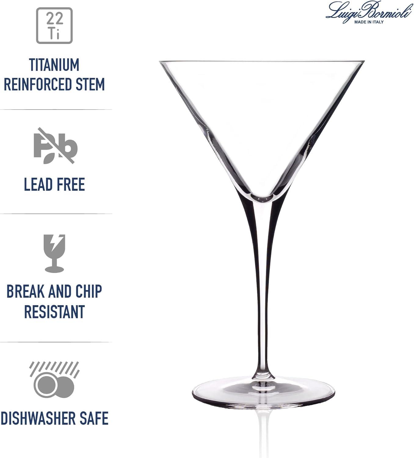 Luigi Bormioli Crescendo Martini Glasses, Set of 4 - 10 oz Lead-Free Crystal Glass with Titanium Reinforced Stems & Laser Cut Rim