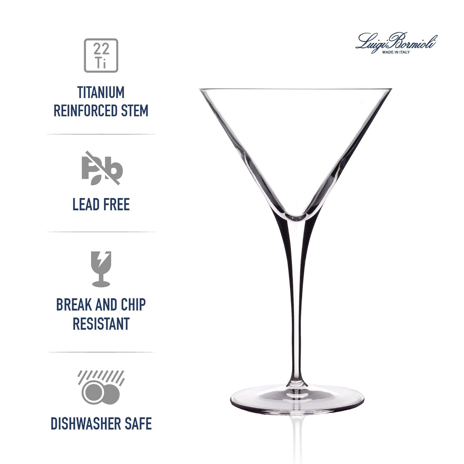 Luigi Bormioli Crescendo Martini Glasses, Set of 4 - 10 oz Lead-Free Crystal Glass with Titanium Reinforced Stems & Laser Cut Rim