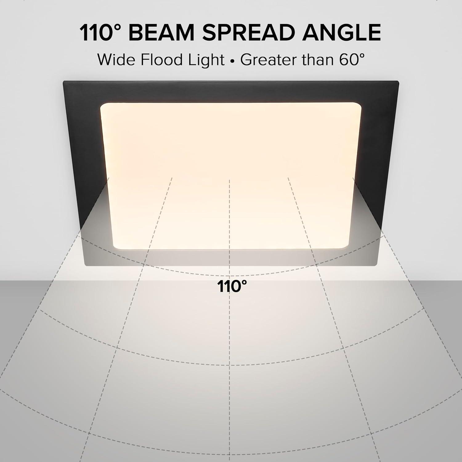 Maxxima 8 in. 5CCT Square Recessed LED Downlight, 1400 Lumens Slim Flat Panel Color Selectable 2700K/3000K/3500K/4000K/5000K, Dimmable, Canless IC Rated, Black Trim, J-Box Included